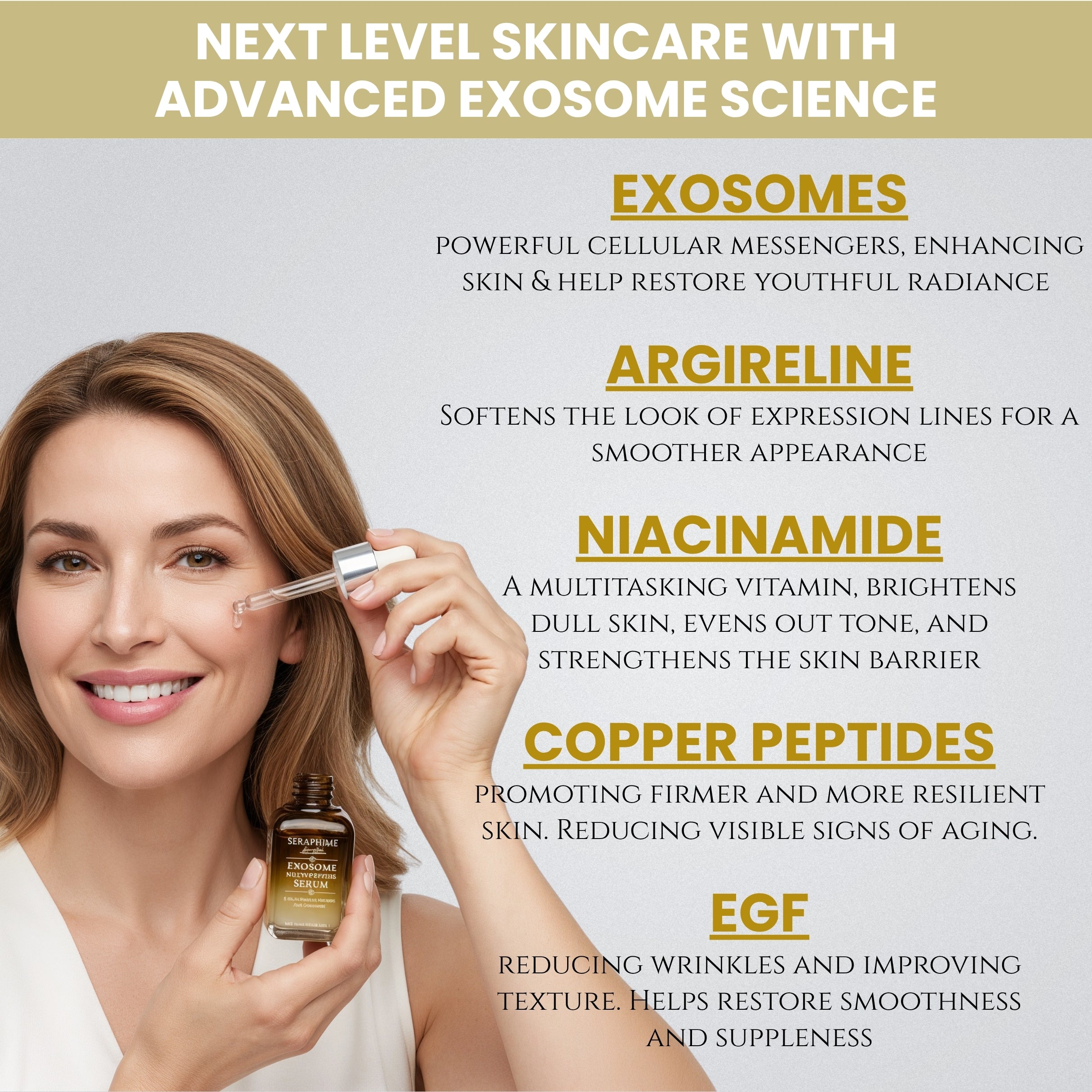 Exosomes Multi-Peptide Serum with 2% Exosomes, Argireline, Copper Peptides (GHK-CU), Oligopeptide-1 (EGF)