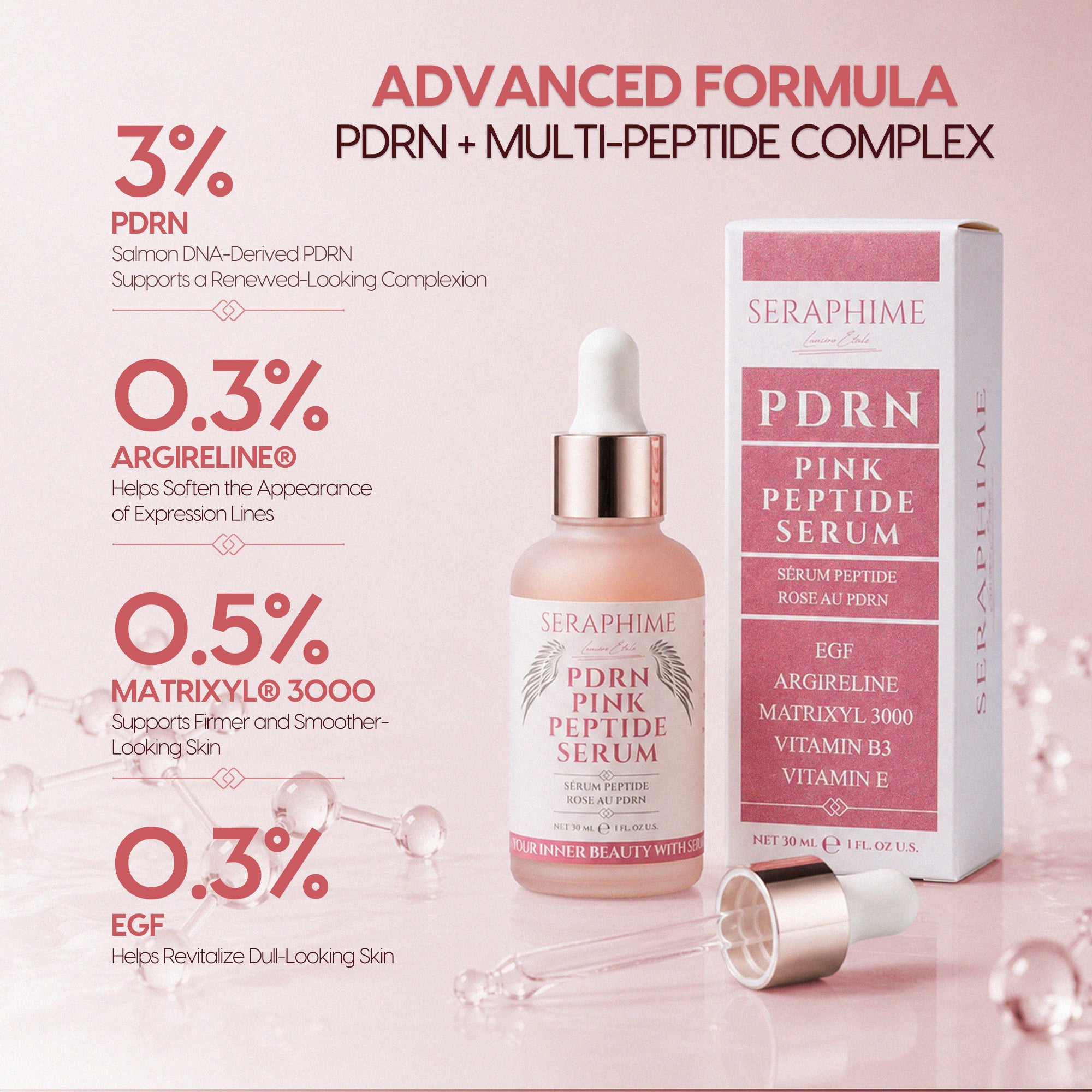 PDRN Salmon DNA Pink Peptide Serum with EGF, Argireline & Matrixyl 3000